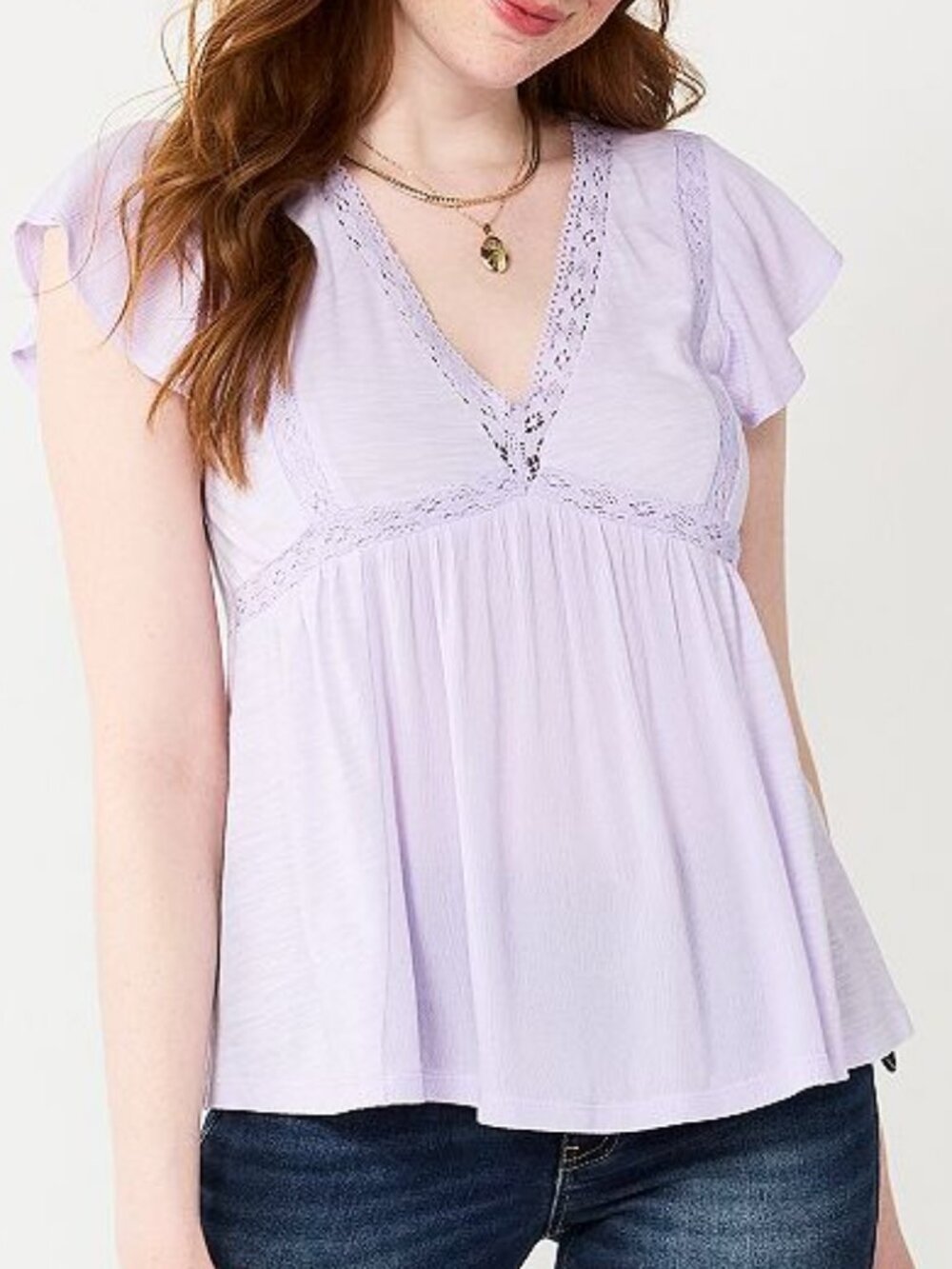 Junior's SO Peplum Flutter Sleeve V-Neck Top - Lilac - Small - NWT
